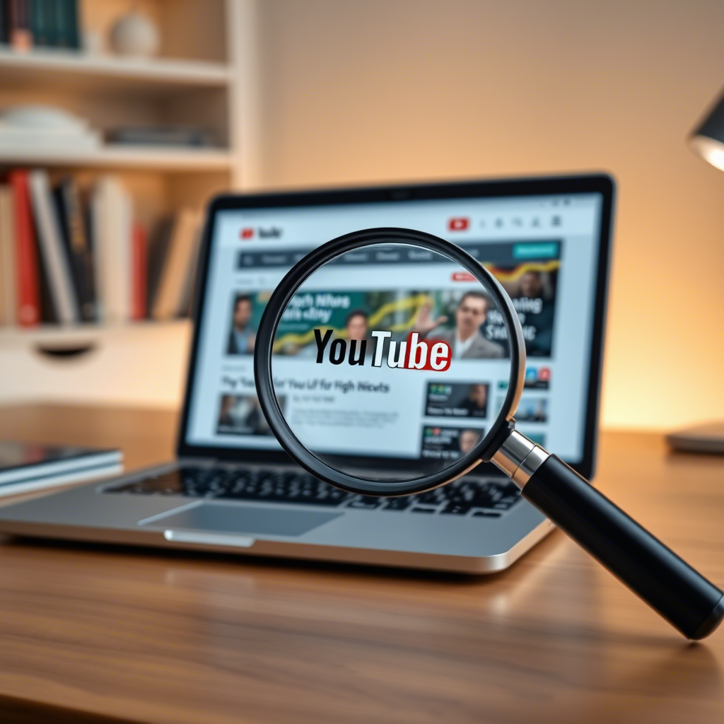 Magnifying glass over YouTube search results for high-CPM niches
