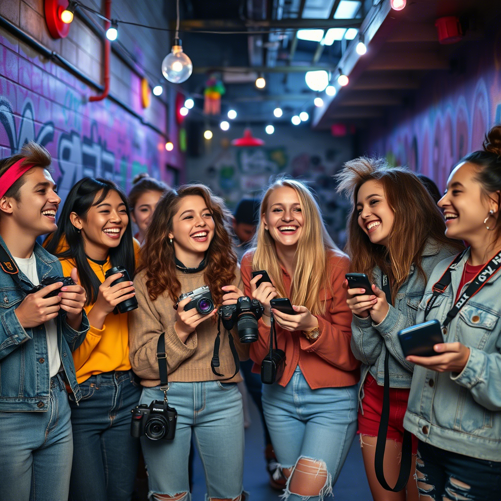 Group of Gen Z influencers collaborating on a content shoot