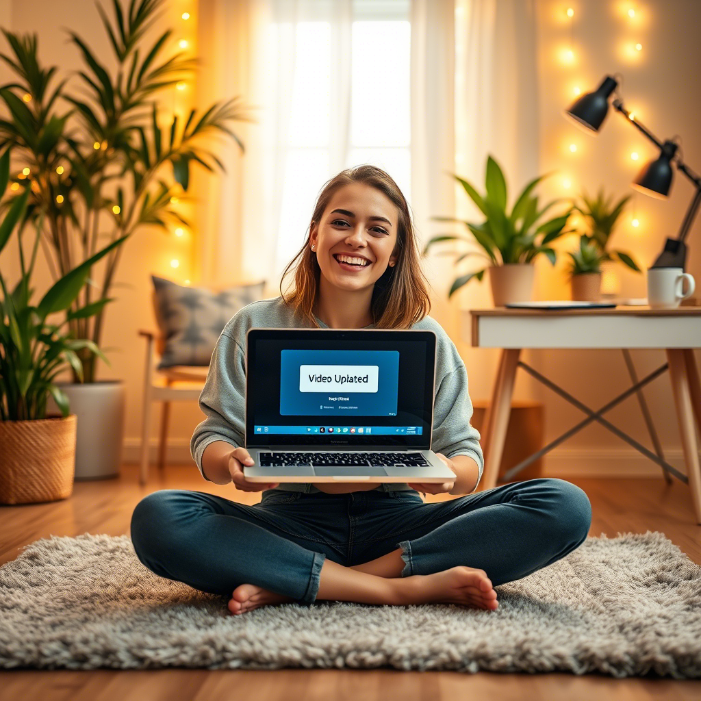 Gen Z creator celebrating a successful video upload