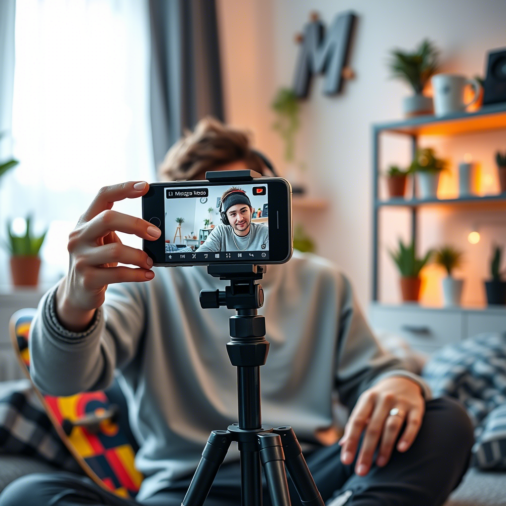 Gen Z creator filming a YouTube video with a smartphone